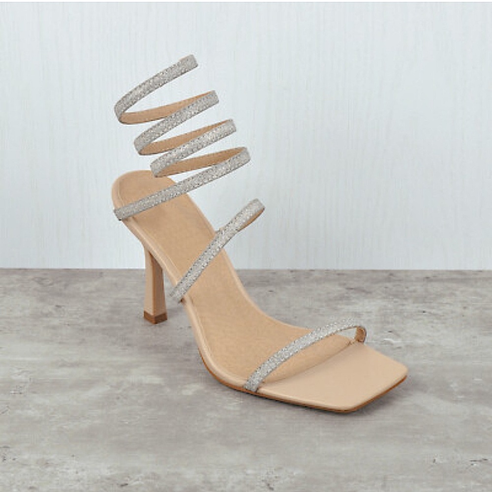 Square Toe Glitter Straps Stiletto High Heel 8 - Picture 2 of 6